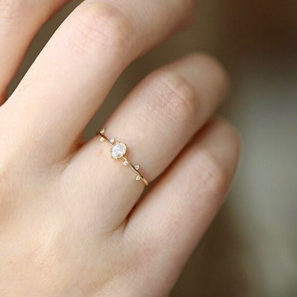 NWT Dainty Ring Sz.7 14K Gold Plated Oval CZ Fairy Stackable Delicate - Picture 9 of 10